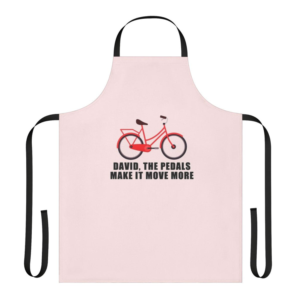 Schitt's Creek-inspired apron with the phrase "The Pedals Make It Move More"