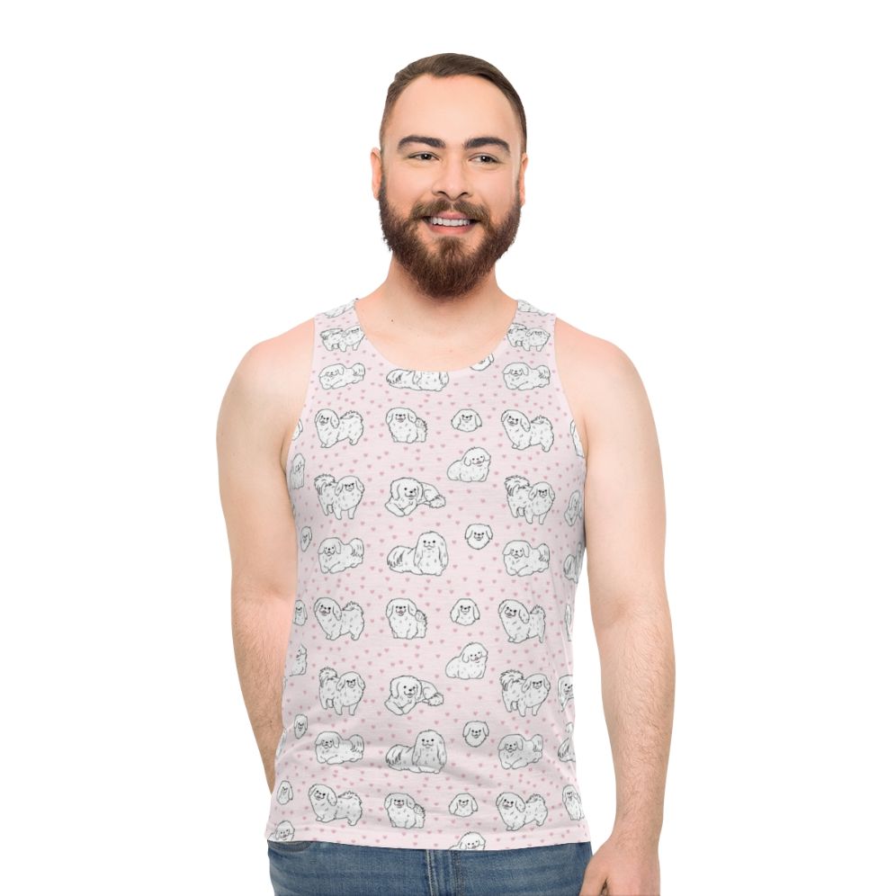 Pekingese dog illustration on a unisex tank top