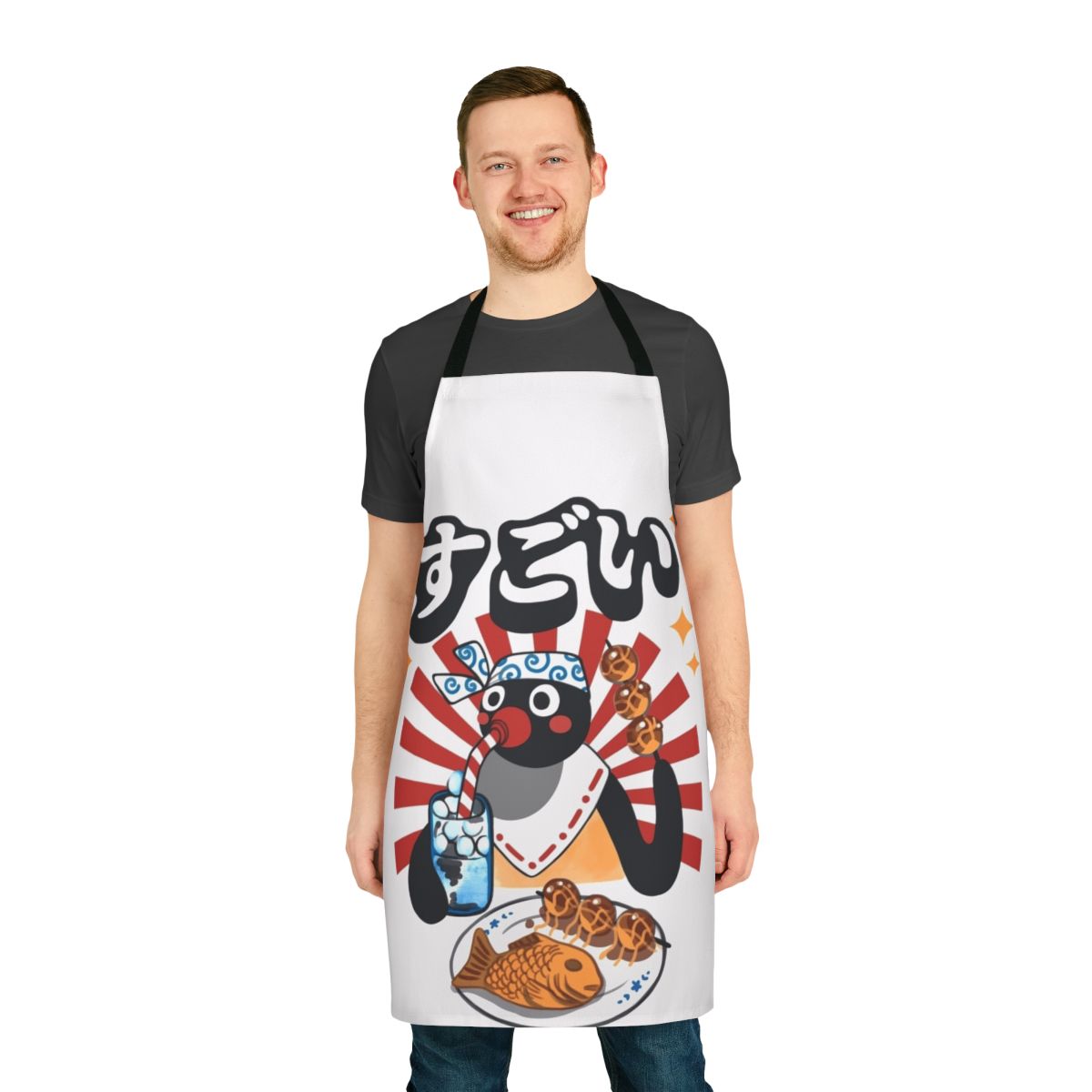 Penguin-themed apron with a fun, retro-inspired design