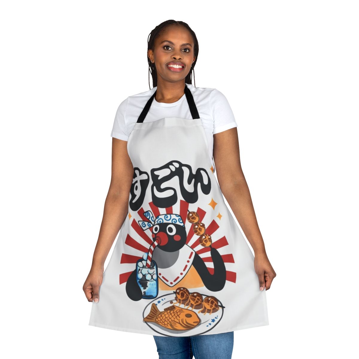 Penguin-themed apron with a fun, retro-inspired design