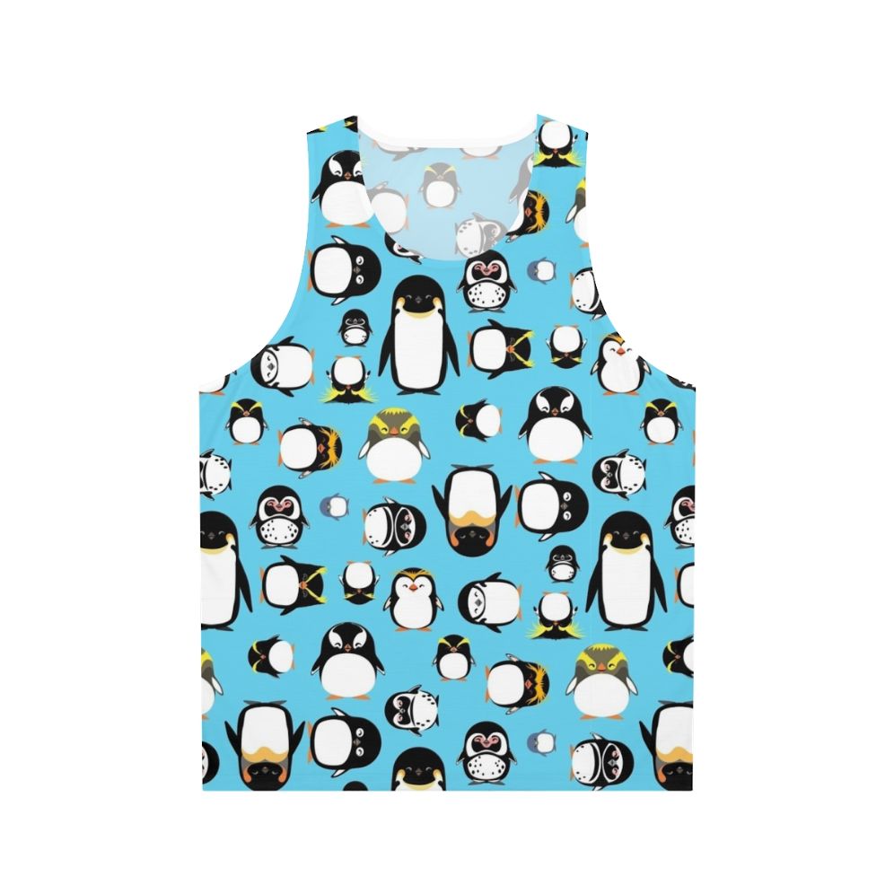 Unisex tank top featuring different penguin species