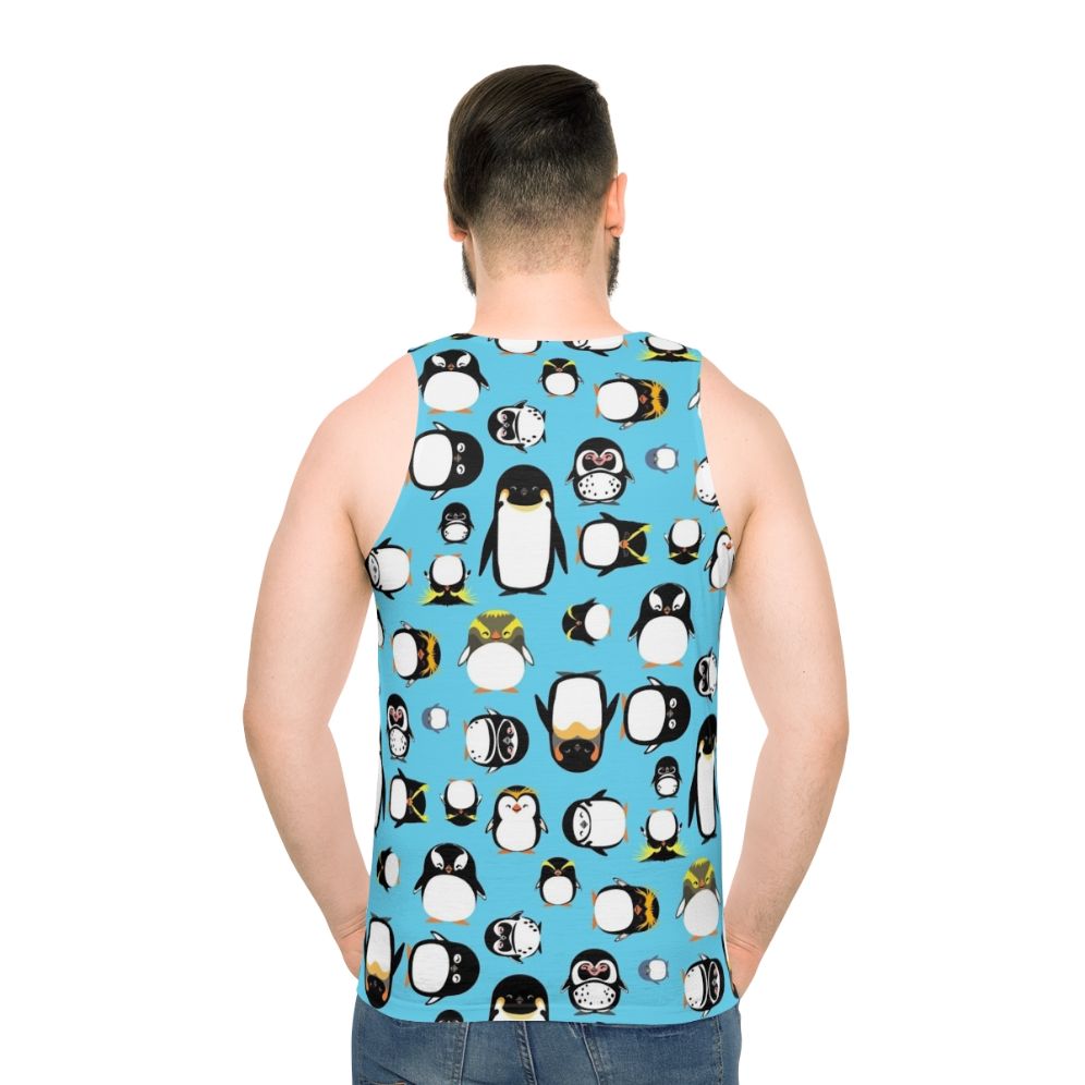 Unisex tank top featuring different penguin species