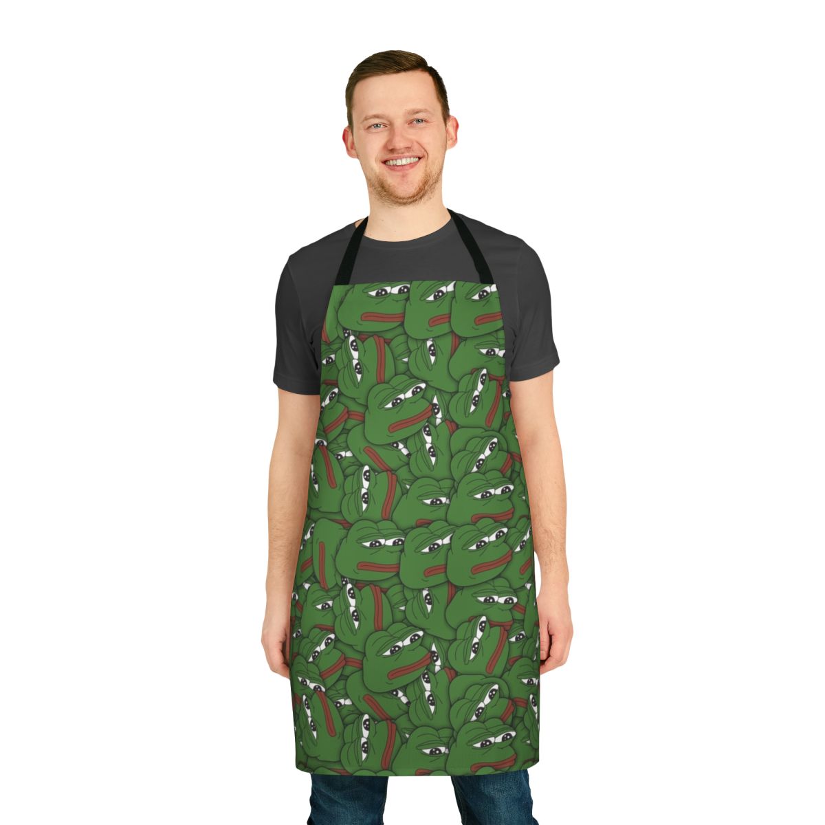Pepe the Frog meme novelty apron with humorous internet culture design