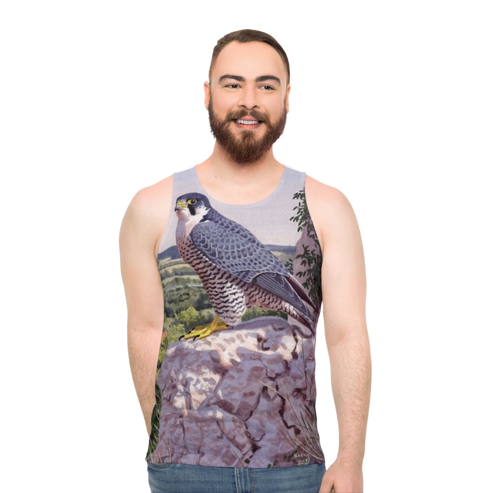 Peregrine falcon illustrated on a unisex tank top