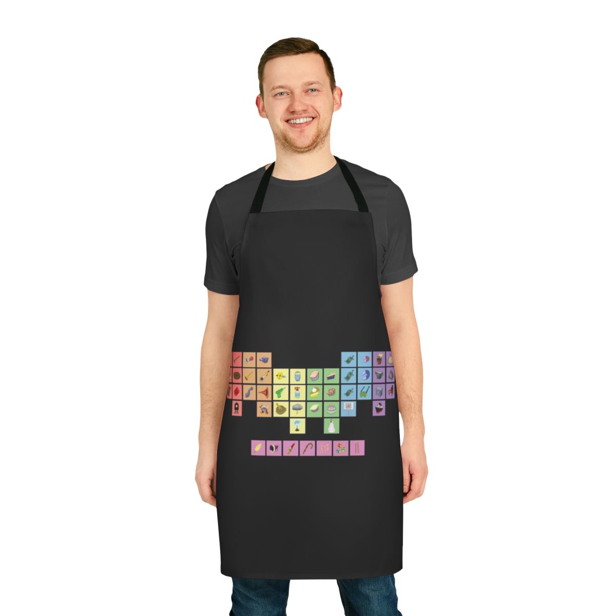 Periodic table of elements design printed on a high-quality apron