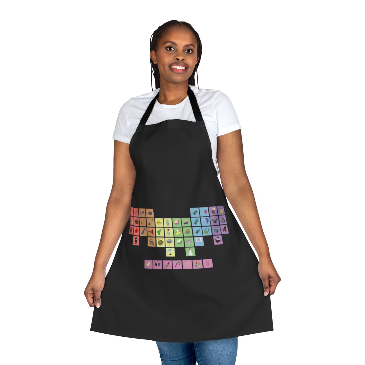 Periodic table of elements design printed on a high-quality apron