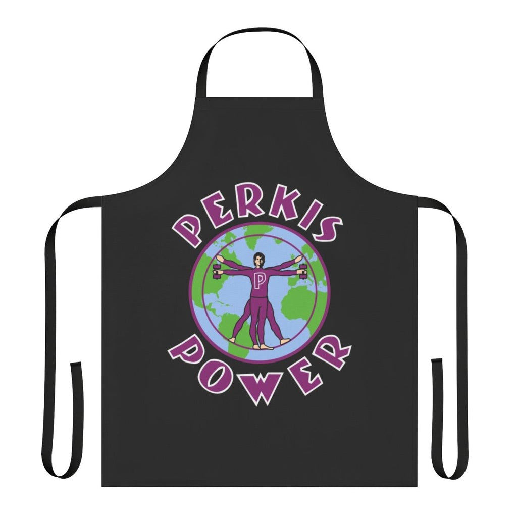 Perkis Power-Inspired Cooking Apron with Retro 90s Comedy Style Graphics