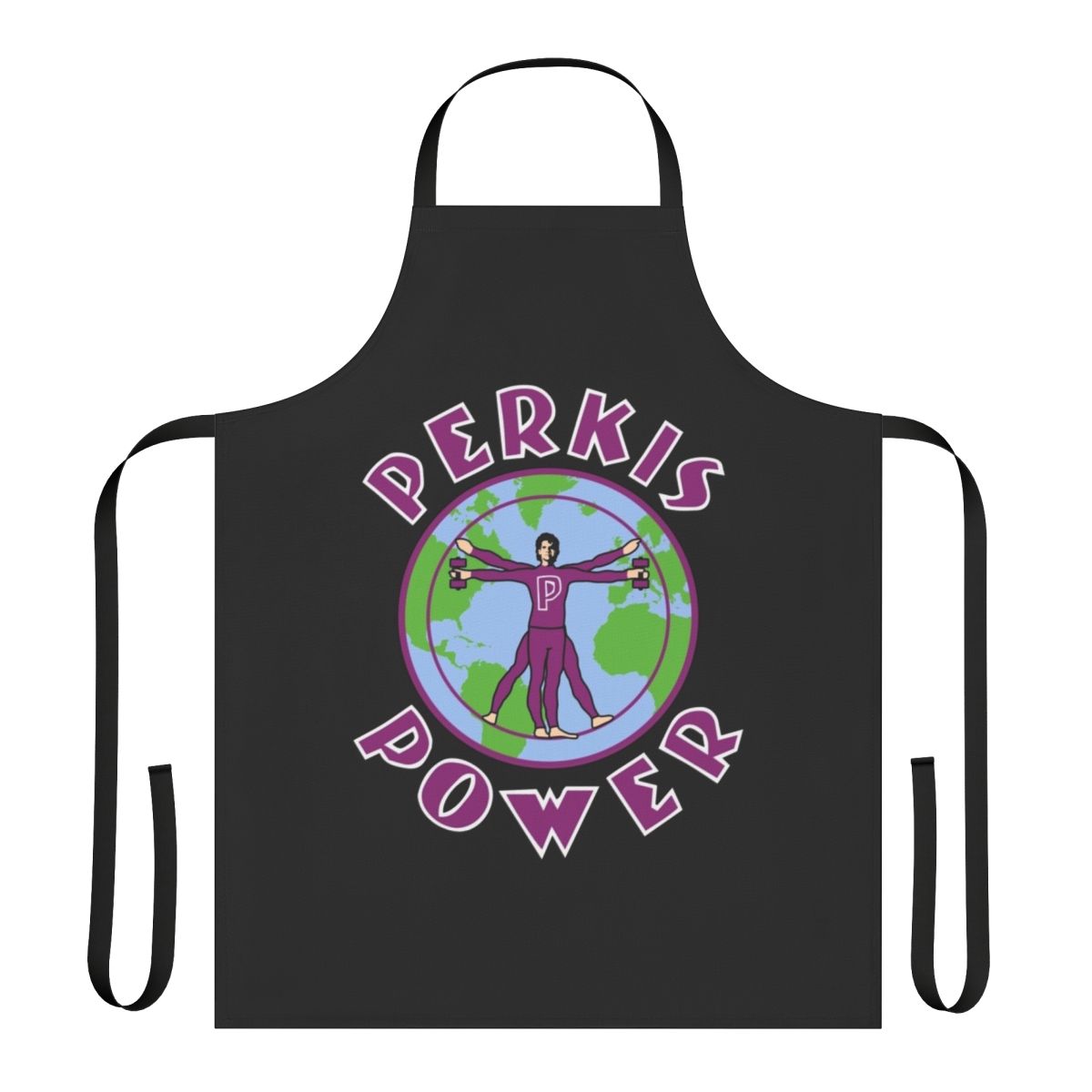 Perkis Power-Inspired Cooking Apron with Retro 90s Comedy Style Graphics