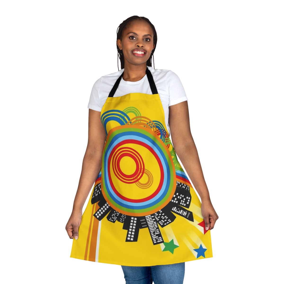 Persona 4-inspired cooking apron featuring popular anime and video game characters