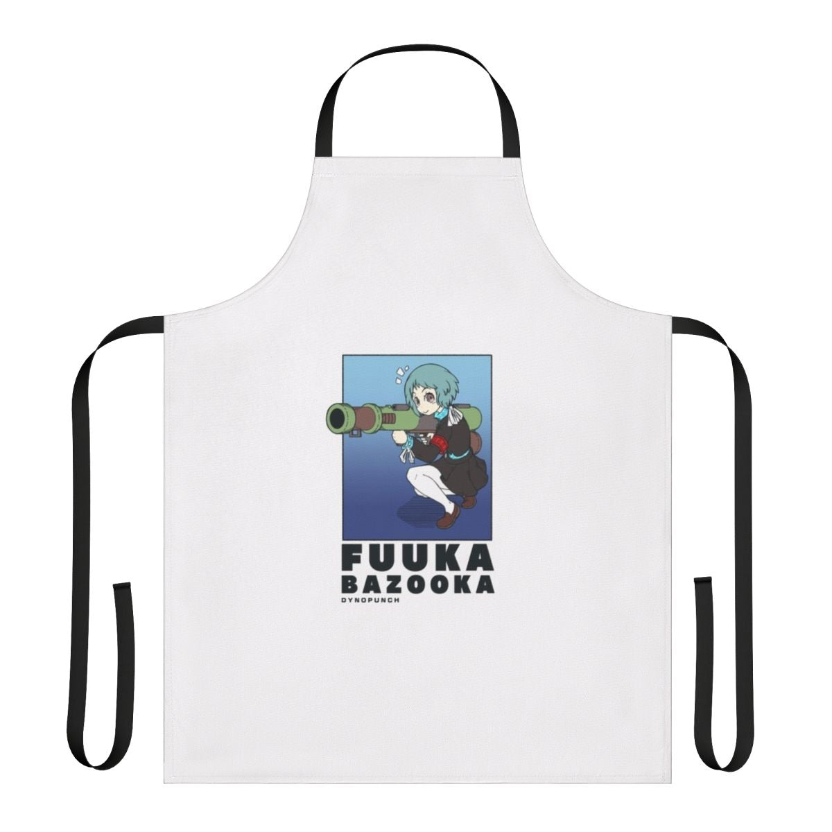 Persona-themed apron featuring Fuuka Yamagishi and her bazooka