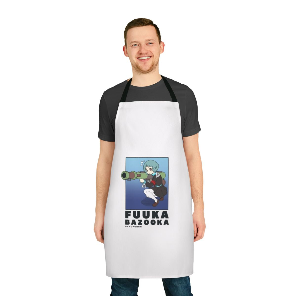 Persona-themed apron featuring Fuuka Yamagishi and her bazooka