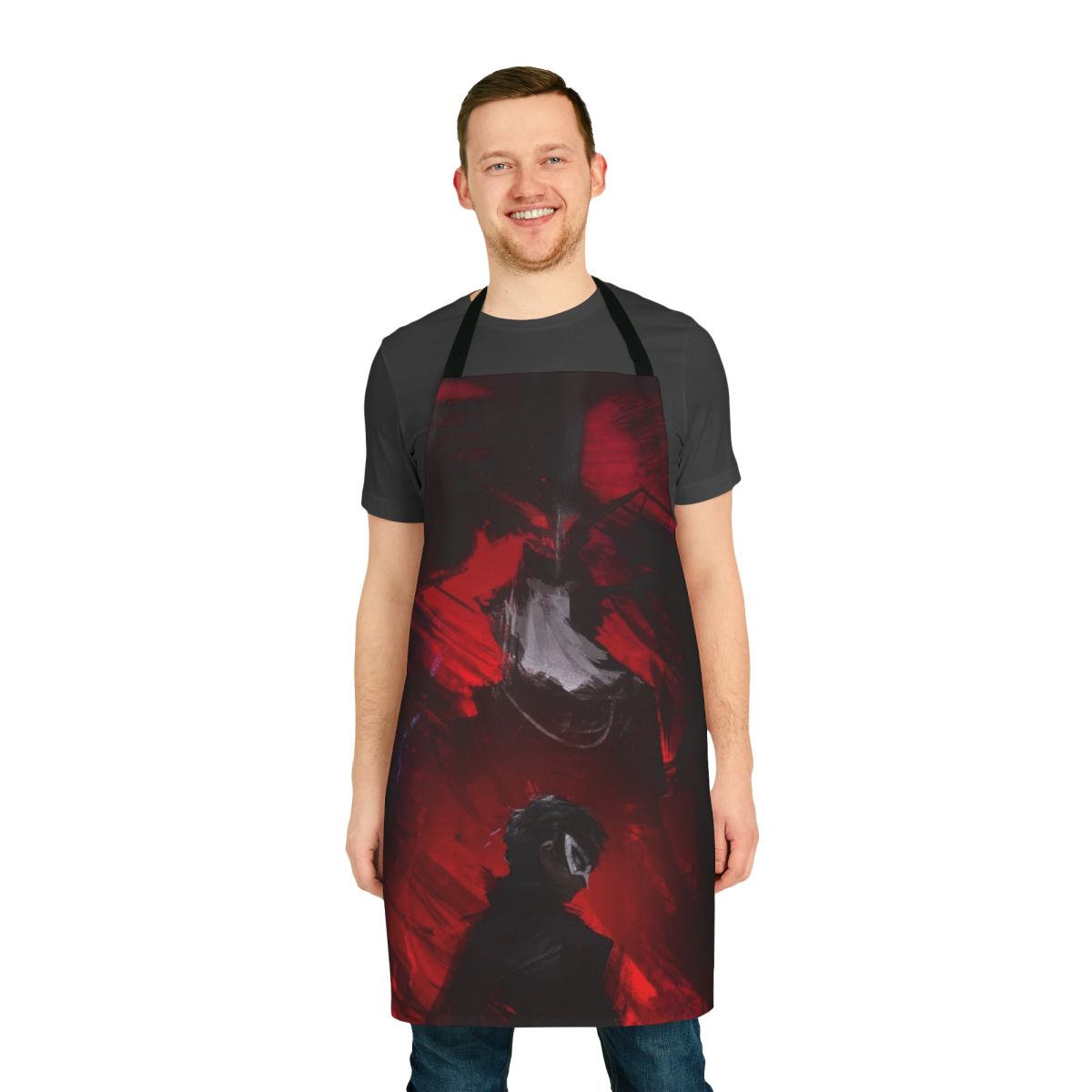 Persona-inspired apron featuring the Joker character and Arsene persona from the Persona 5 video game series