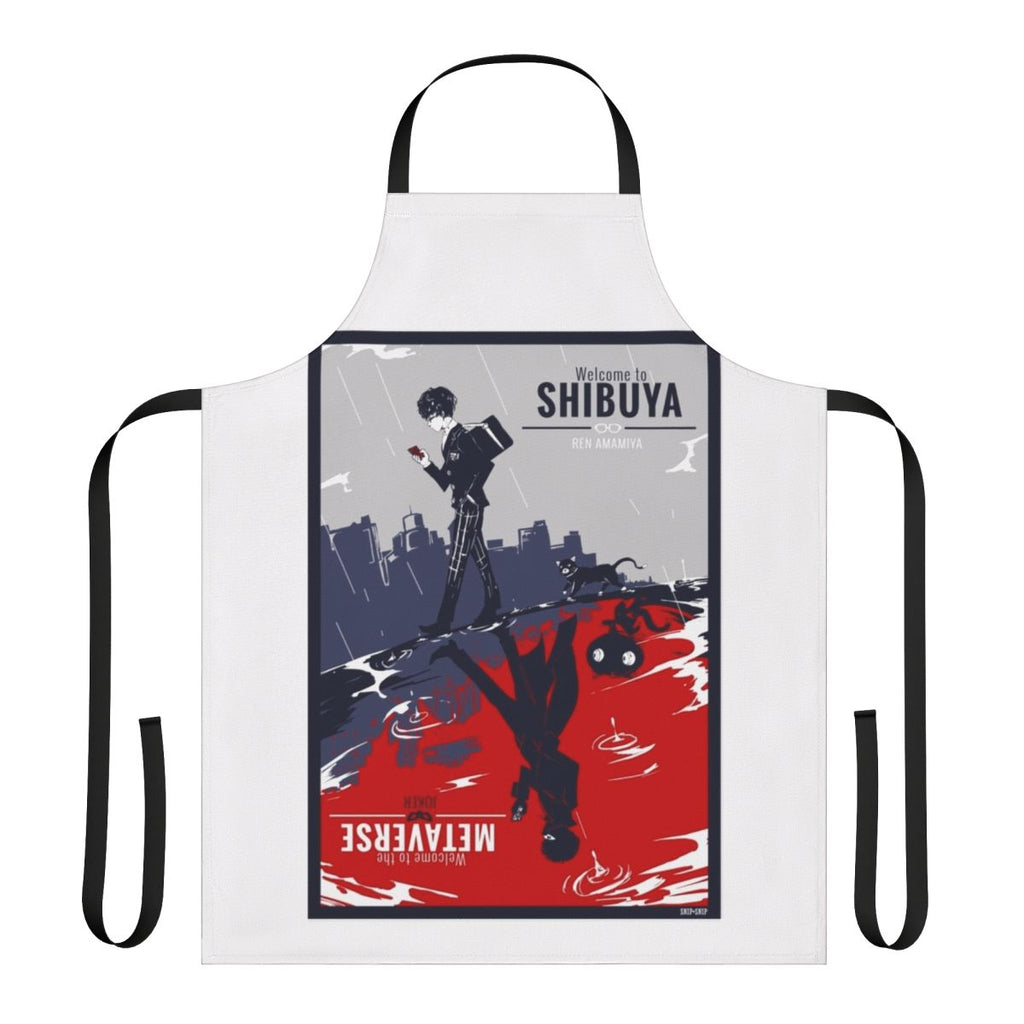 Persona-inspired apron featuring Metaverse imagery and characters