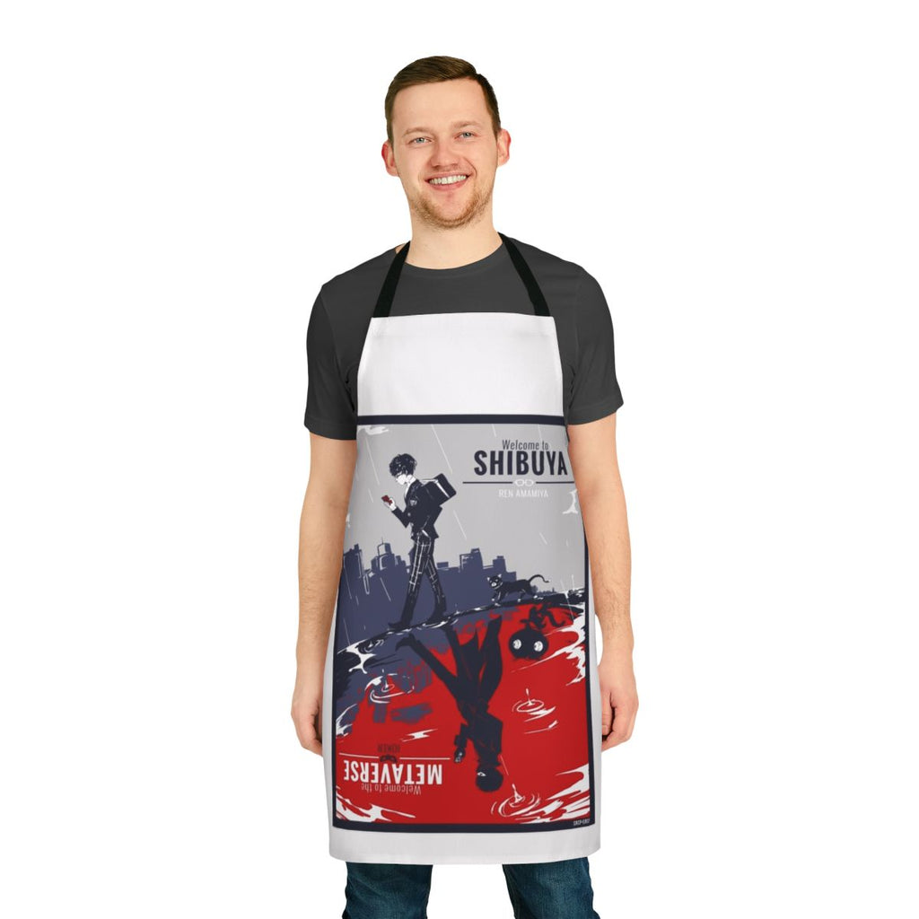 Persona-inspired apron featuring Metaverse imagery and characters