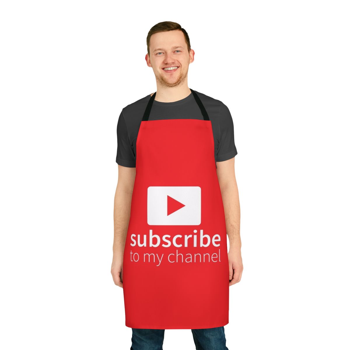 Apron with "Subscribe to My Channel" text and YouTube creator-inspired design