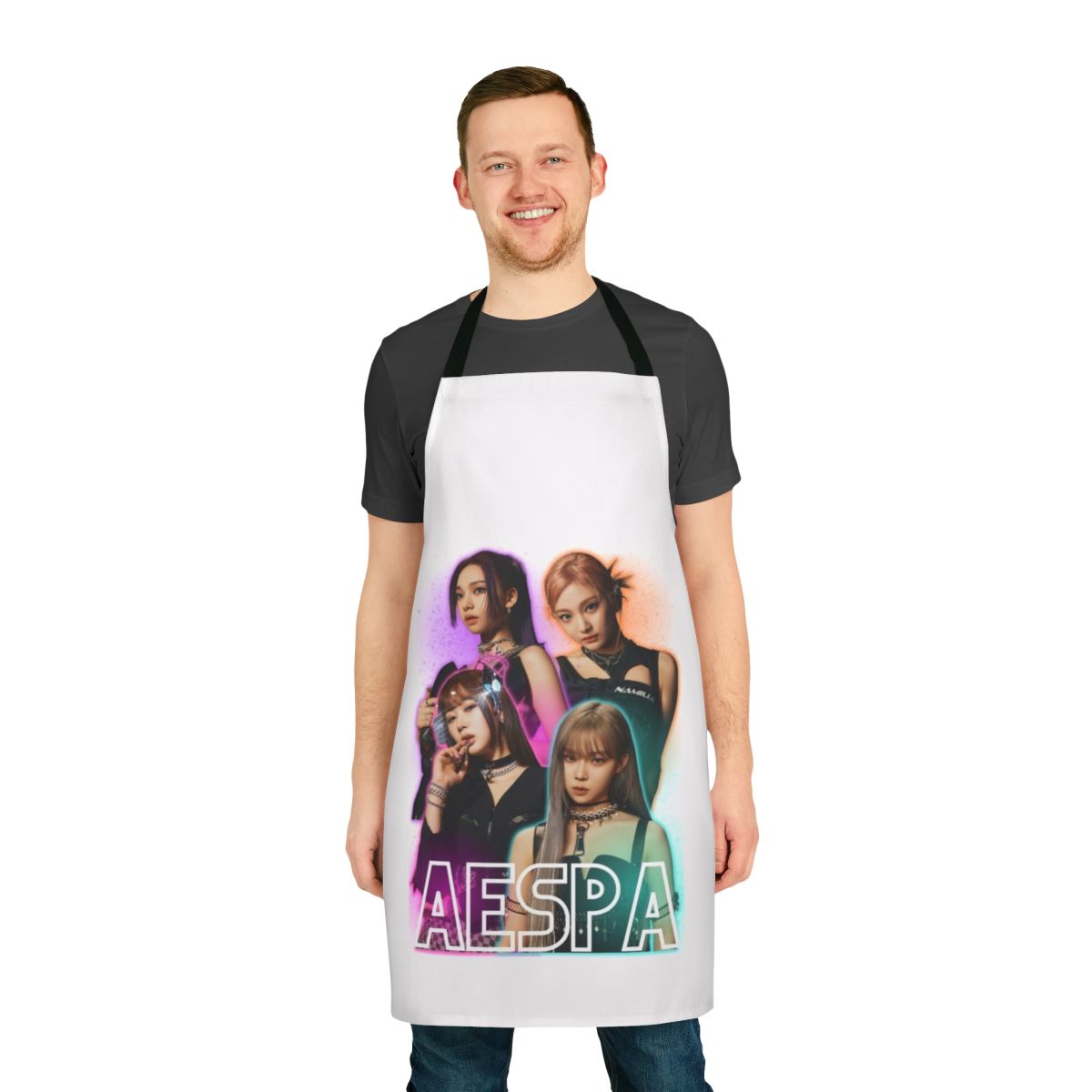 Customized apron featuring the members of the K-pop group Aespa