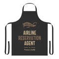 Airline reservation agent wearing a custom apron with typography design