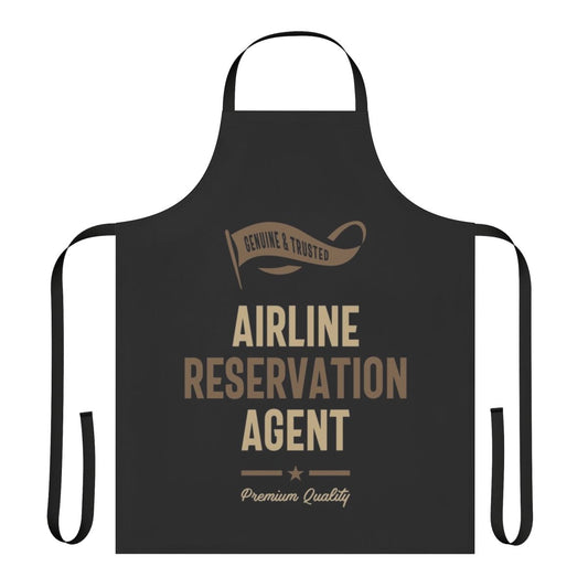 Airline reservation agent wearing a custom apron with typography design