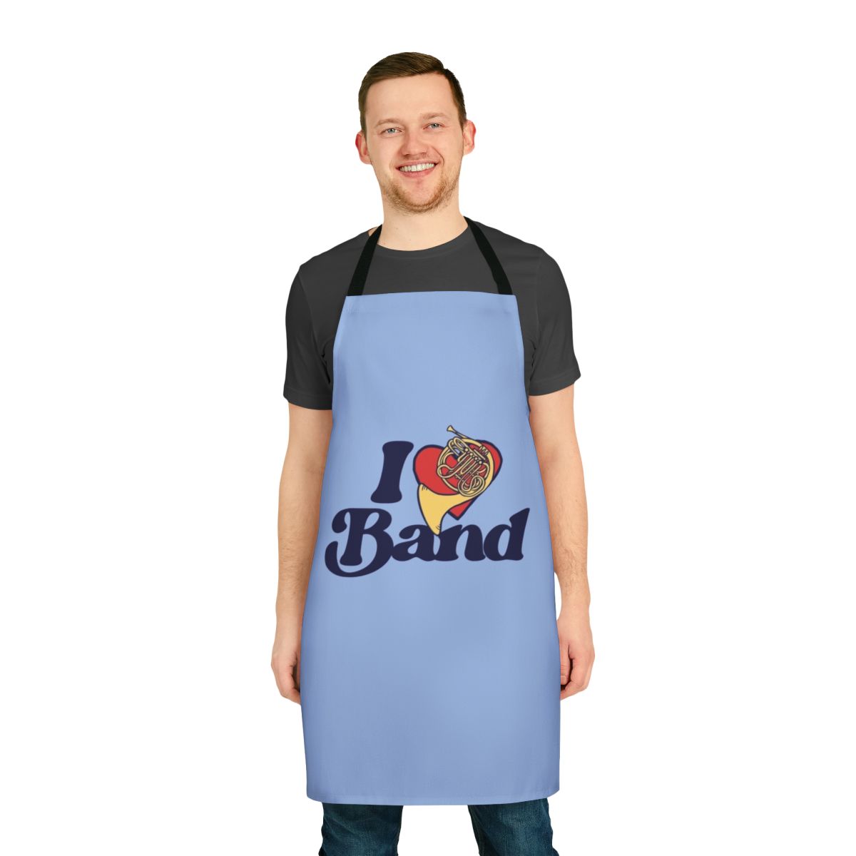 Personalized apron with "I Love Band" design, perfect for band teachers, students, and music enthusiasts