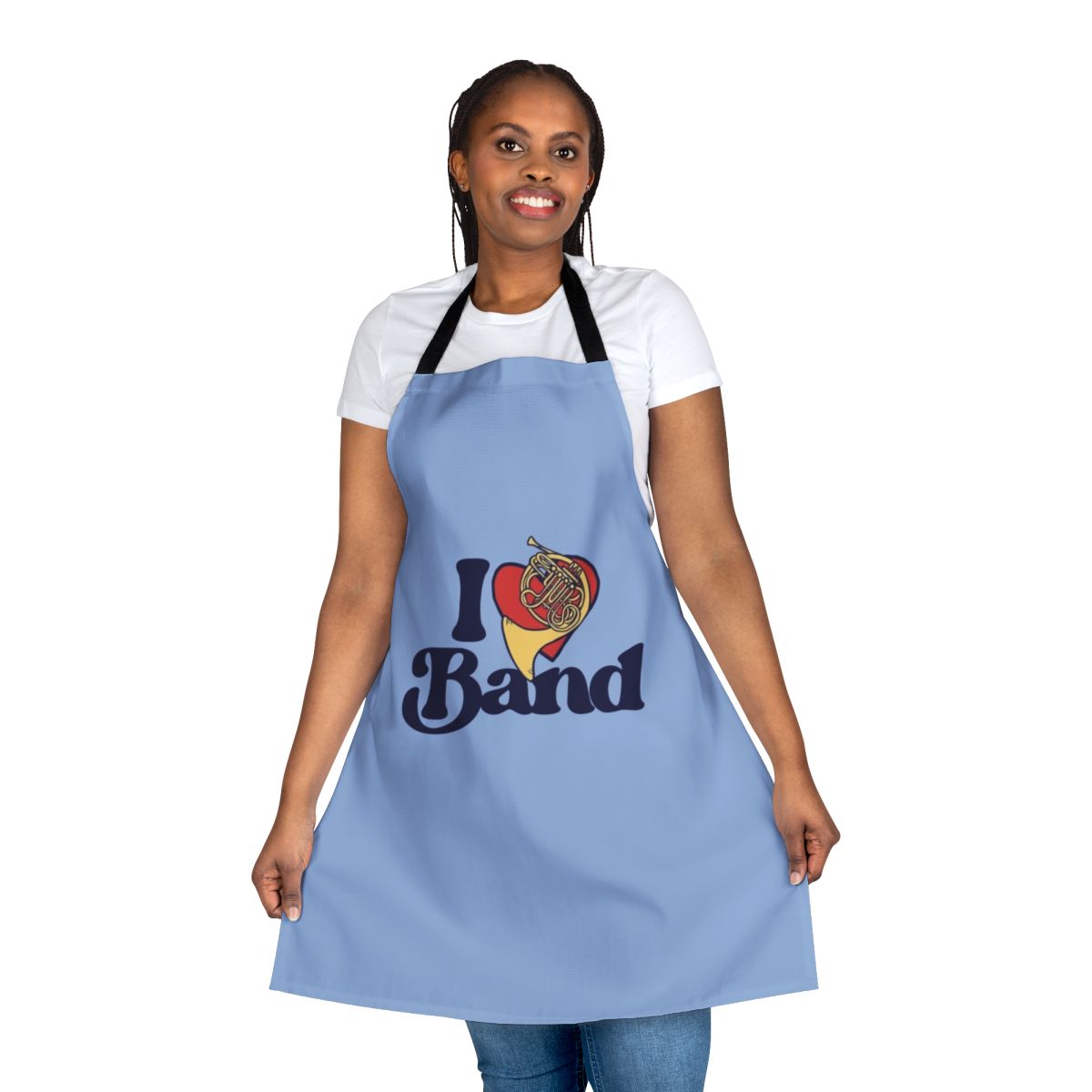 Personalized apron with "I Love Band" design, perfect for band teachers, students, and music enthusiasts