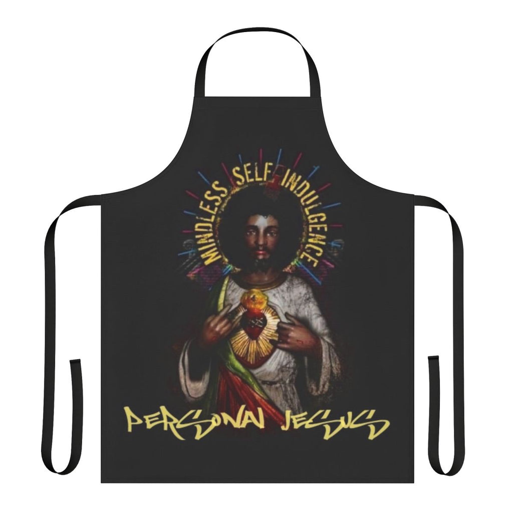 Apron featuring a personal jesus inspired design, perfect for fans of the band Mindless Self Indulgence