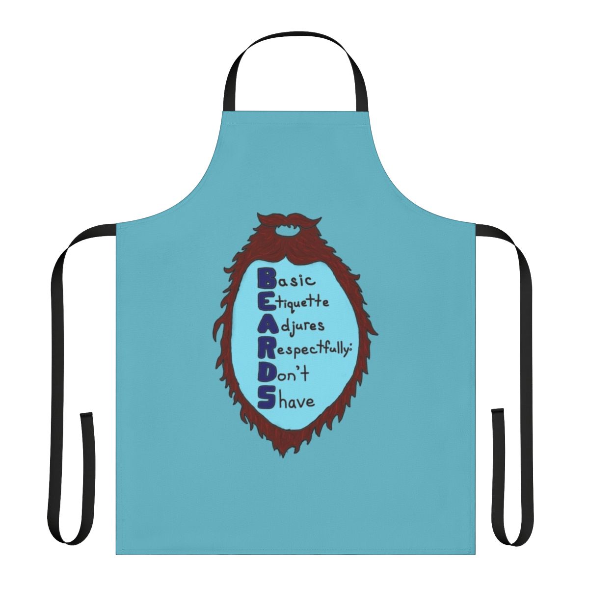 Stylish apron featuring a beard-themed acrostic design, perfect for men with facial hair.