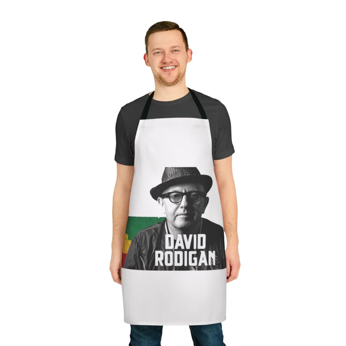 Personalized Apron Featuring David Rodigan's Name and DJ Branding