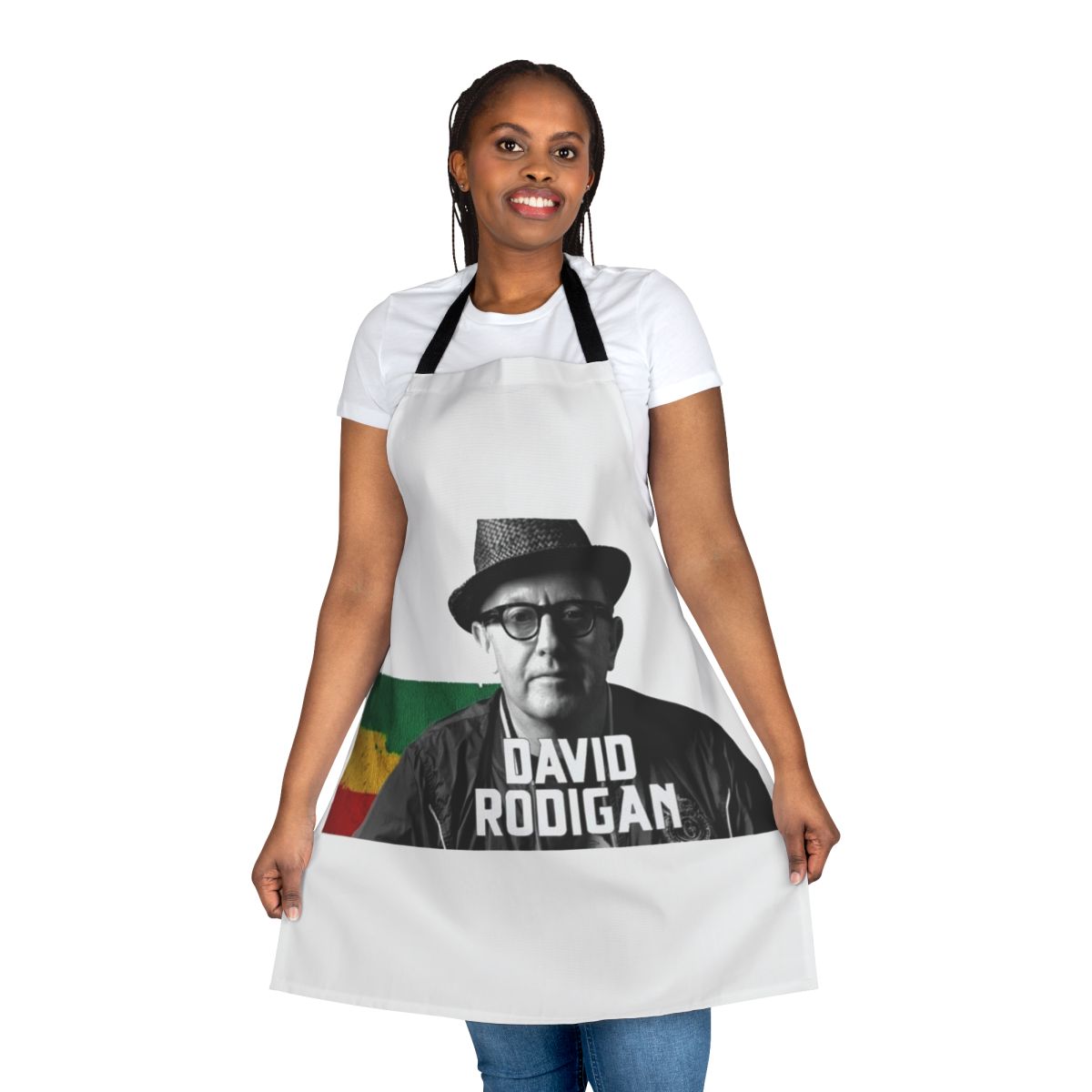 Personalized Apron Featuring David Rodigan's Name and DJ Branding