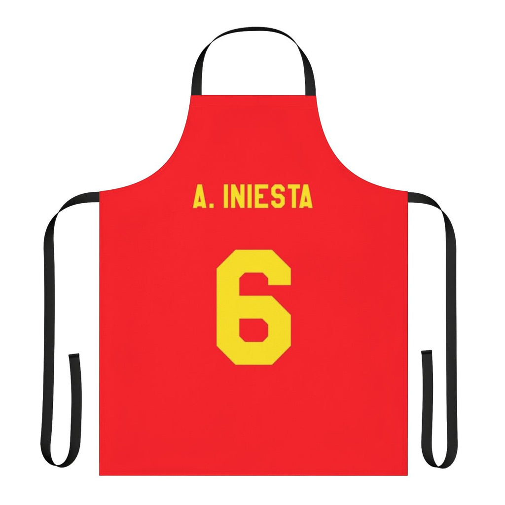 Personalized football-themed apron with an Iniesta design