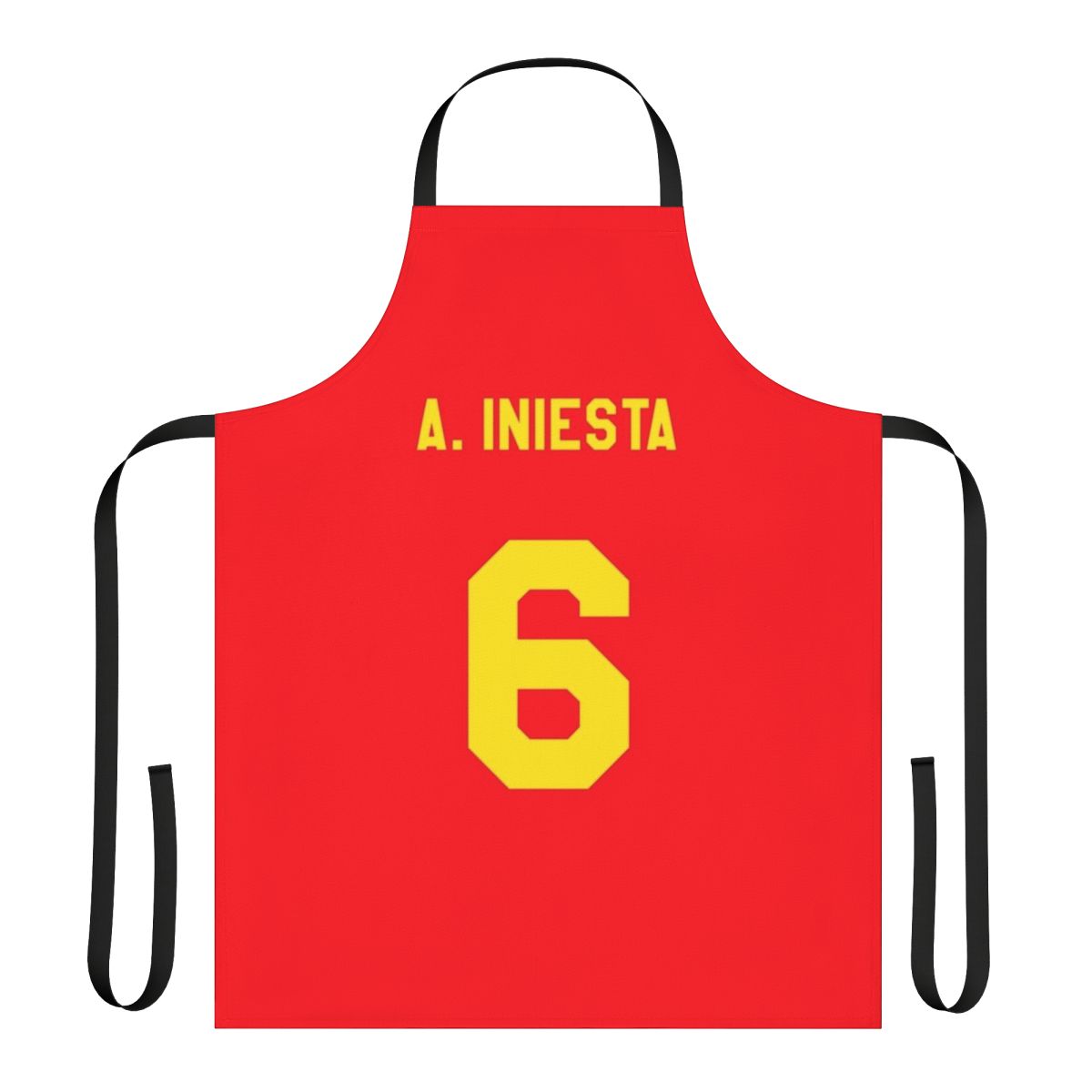 Personalized football-themed apron with an Iniesta design