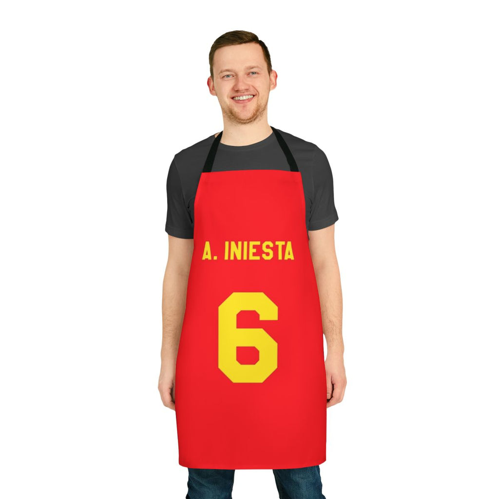Personalized football-themed apron with an Iniesta design