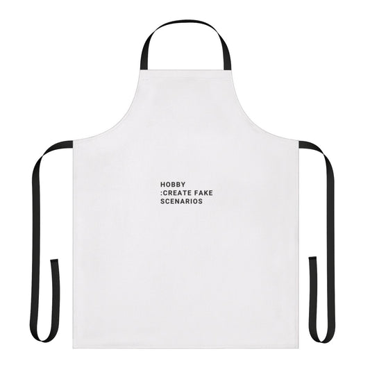 Closeup of a personalized hobbies apron with various hobby icons and designs