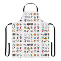 Hobbies Sticker Apron featuring various hobby icons for self-care, cooking, gardening, and more.