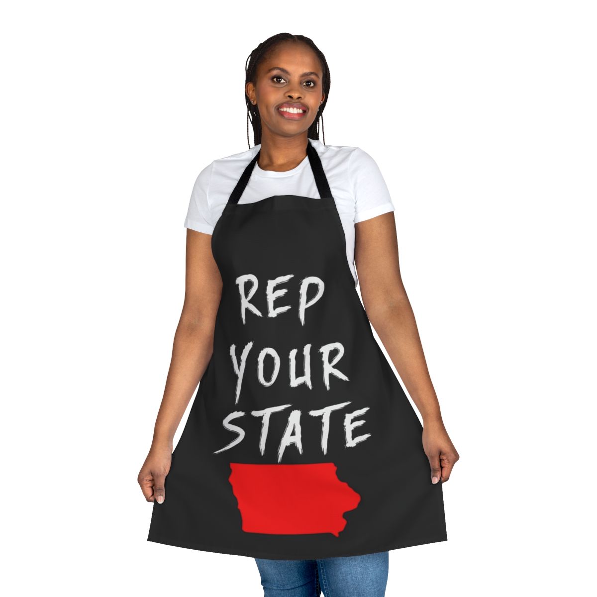 Stylish Iowa state-themed apron for home cooks and kitchen enthusiasts.
