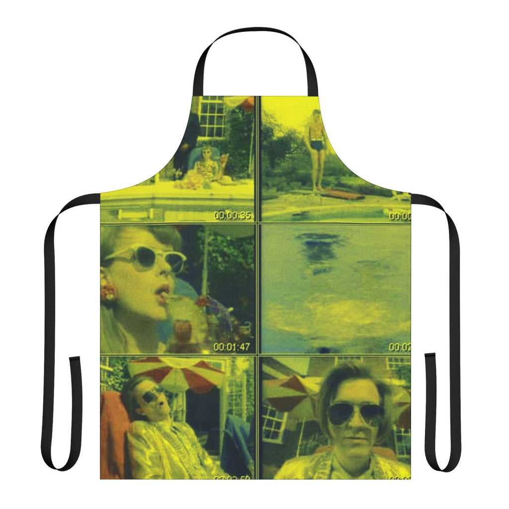 A custom apron featuring a colorful design of a hot dog jumping frog in Albuquerque