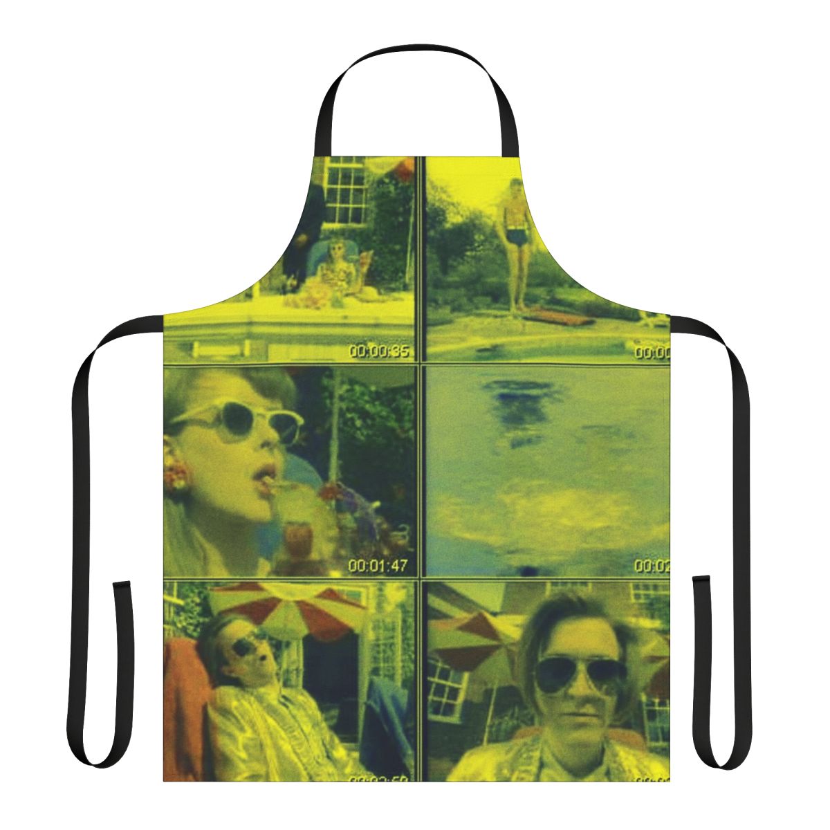 A custom apron featuring a colorful design of a hot dog jumping frog in Albuquerque