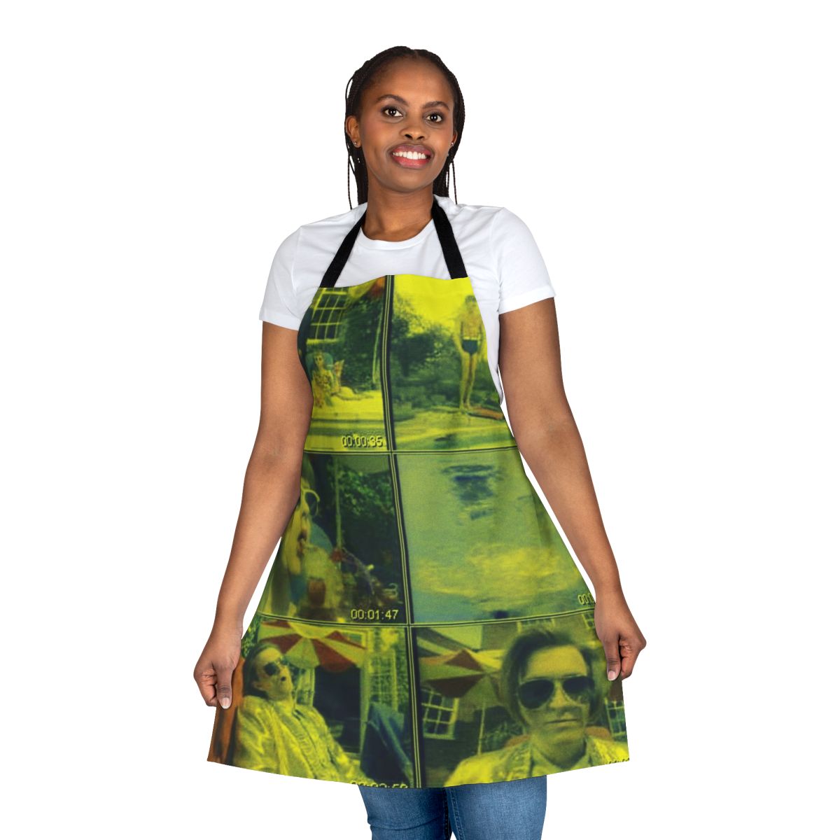 A custom apron featuring a colorful design of a hot dog jumping frog in Albuquerque