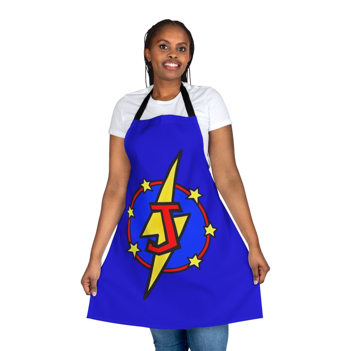 Personalized superhero apron featuring a large letter J
