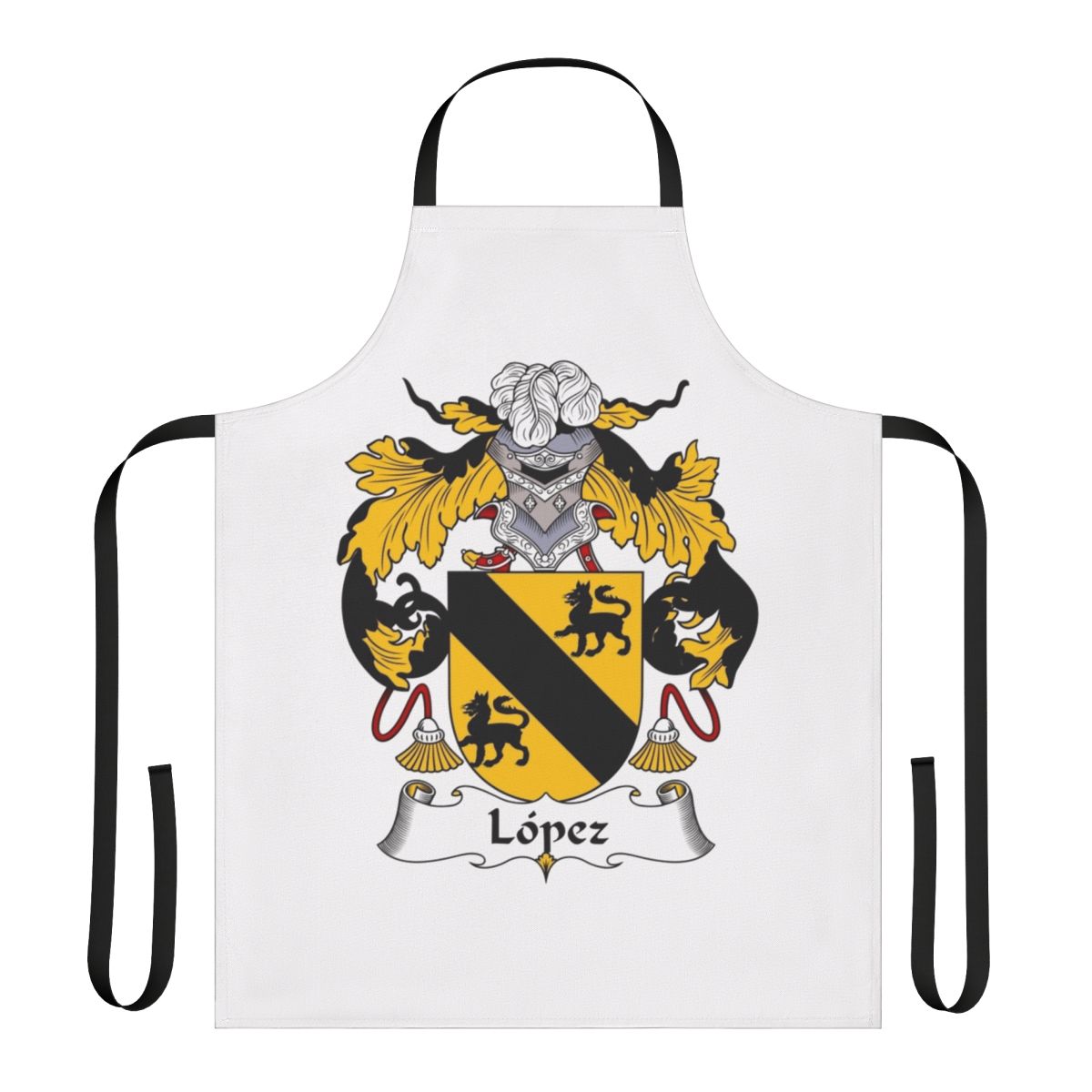 Personalized apron featuring the Lopez family crest or coat of arms