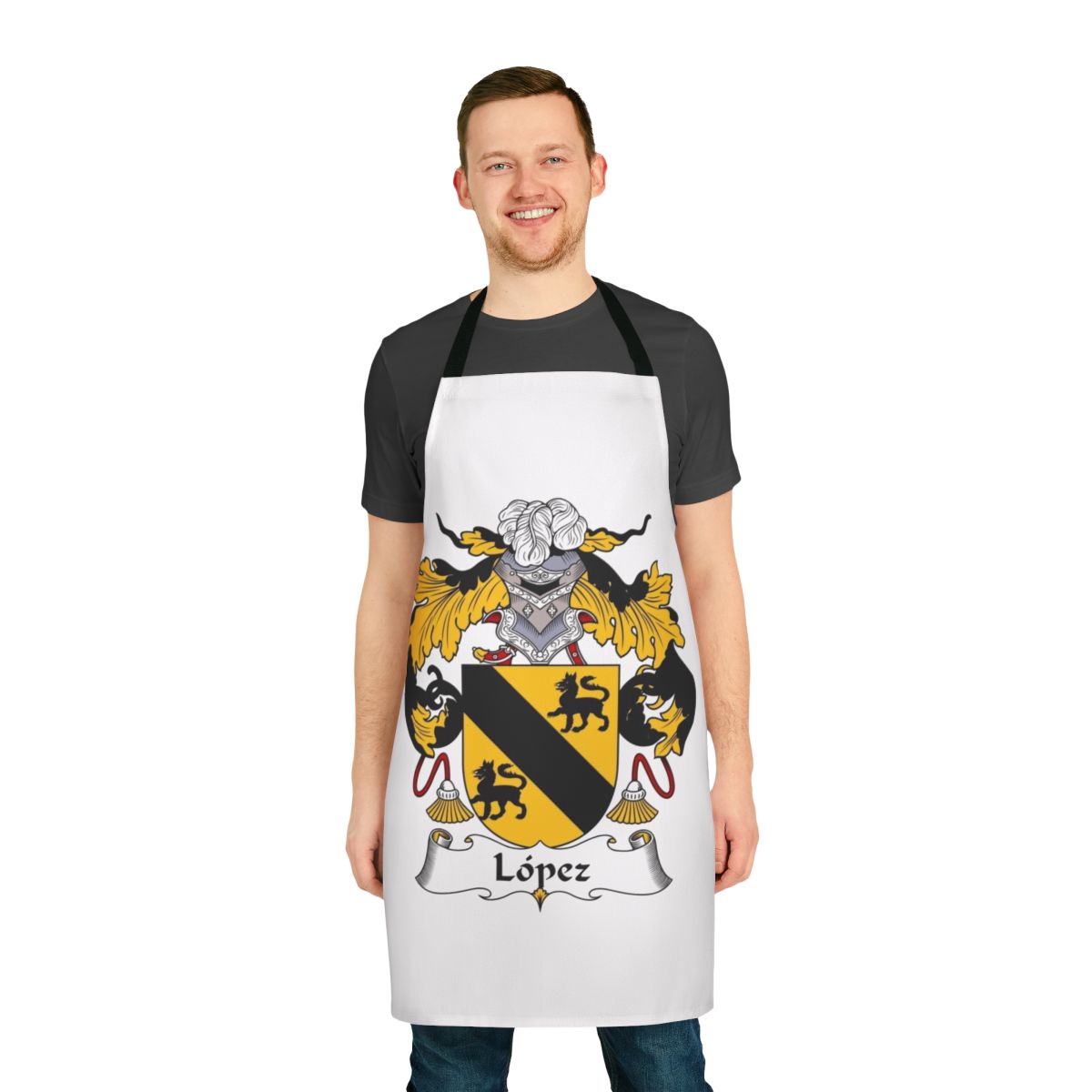 Personalized apron featuring the Lopez family crest or coat of arms