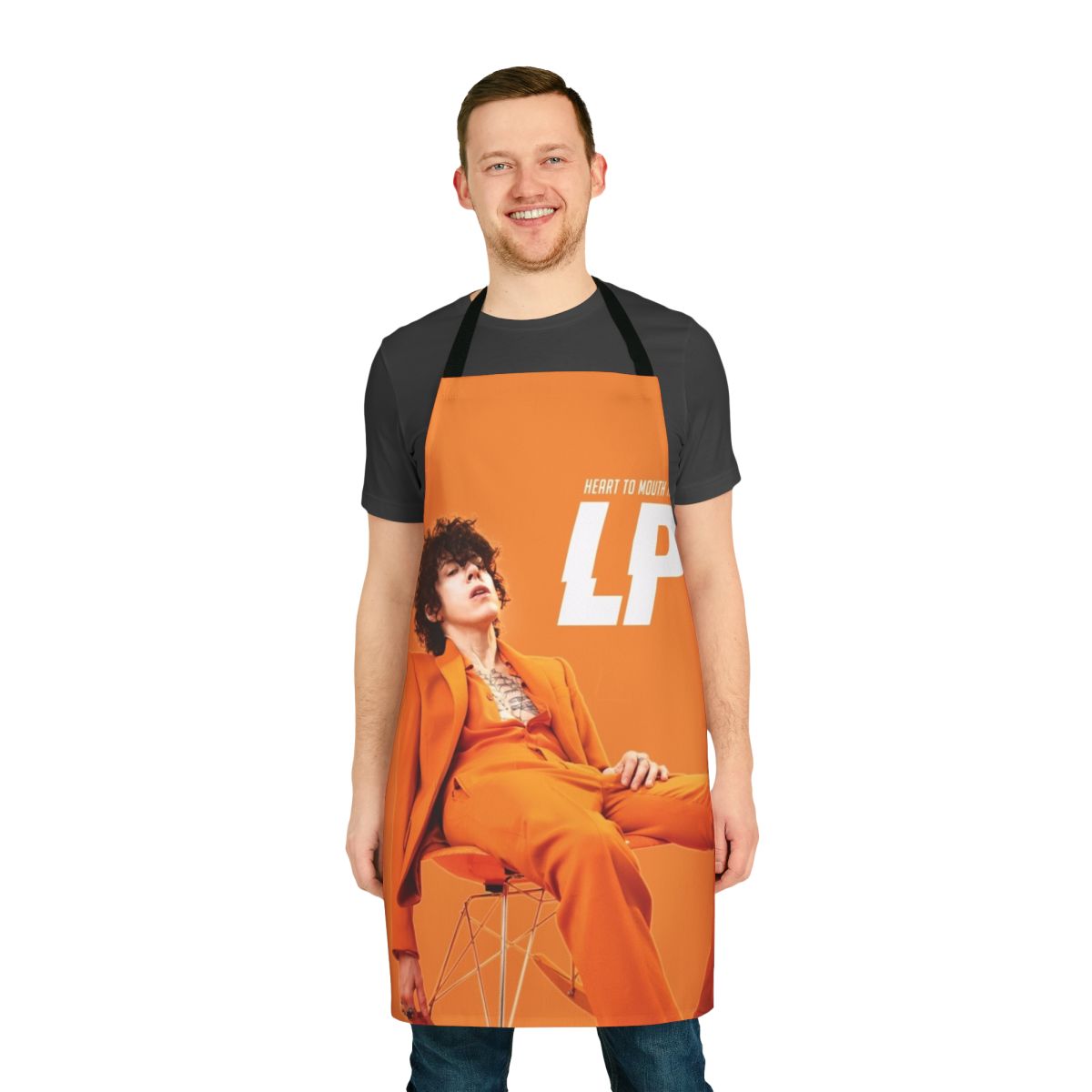 Personalized apron for music lovers featuring the LP Heart to Mouth Tour design