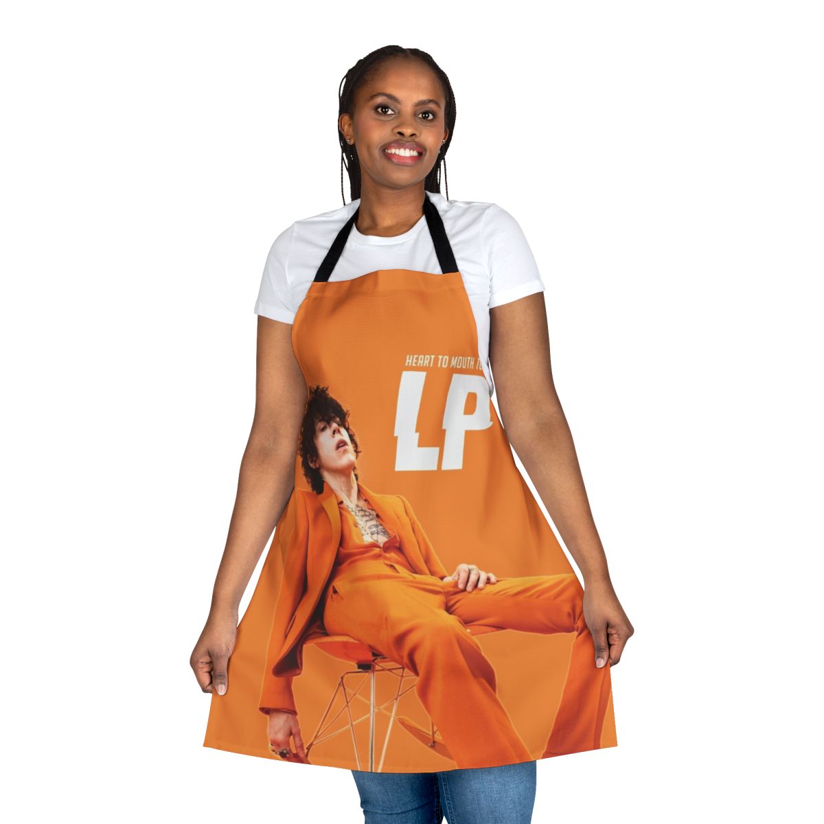 Personalized apron for music lovers featuring the LP Heart to Mouth Tour design