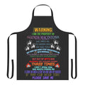 A custom-made apron with a unique and humorous design featuring a "weirdly specific" graphic or text.