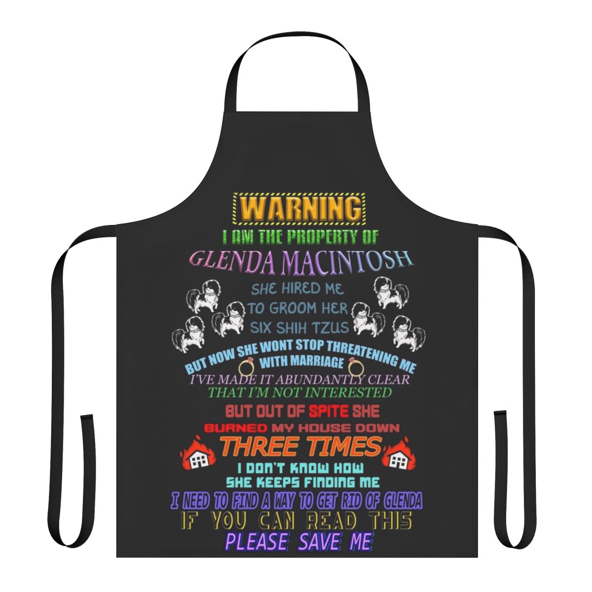 A custom-made apron with a unique and humorous design featuring a "weirdly specific" graphic or text.