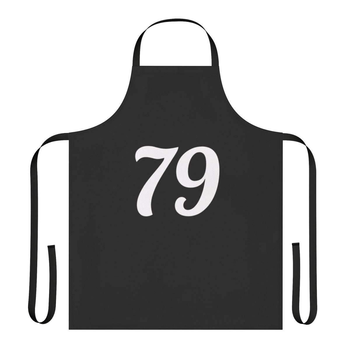 Personalized white apron with the number 79 design, suitable for sports fans, team supporters, or 79th birthday celebrations.