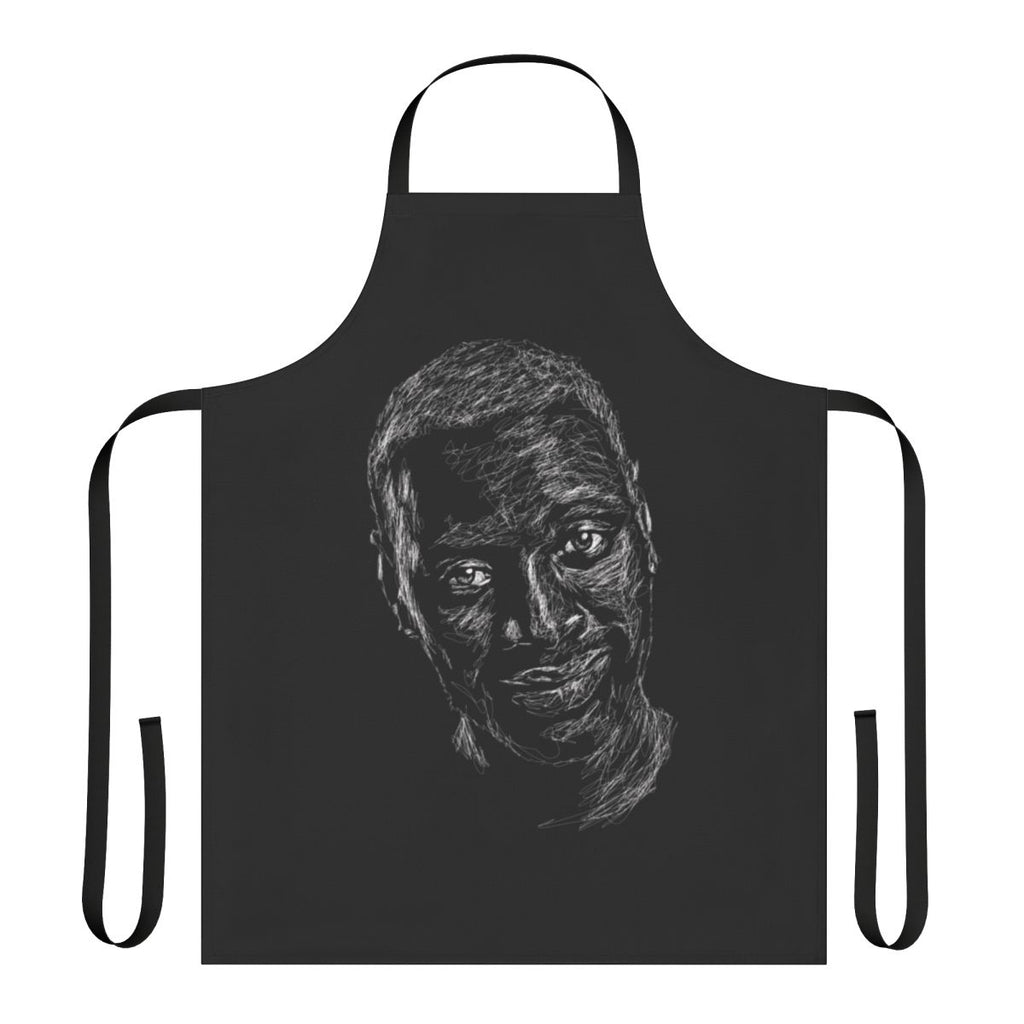 Portrait illustration of Omar Sy, the acclaimed French actor, featured on a high-quality apron.