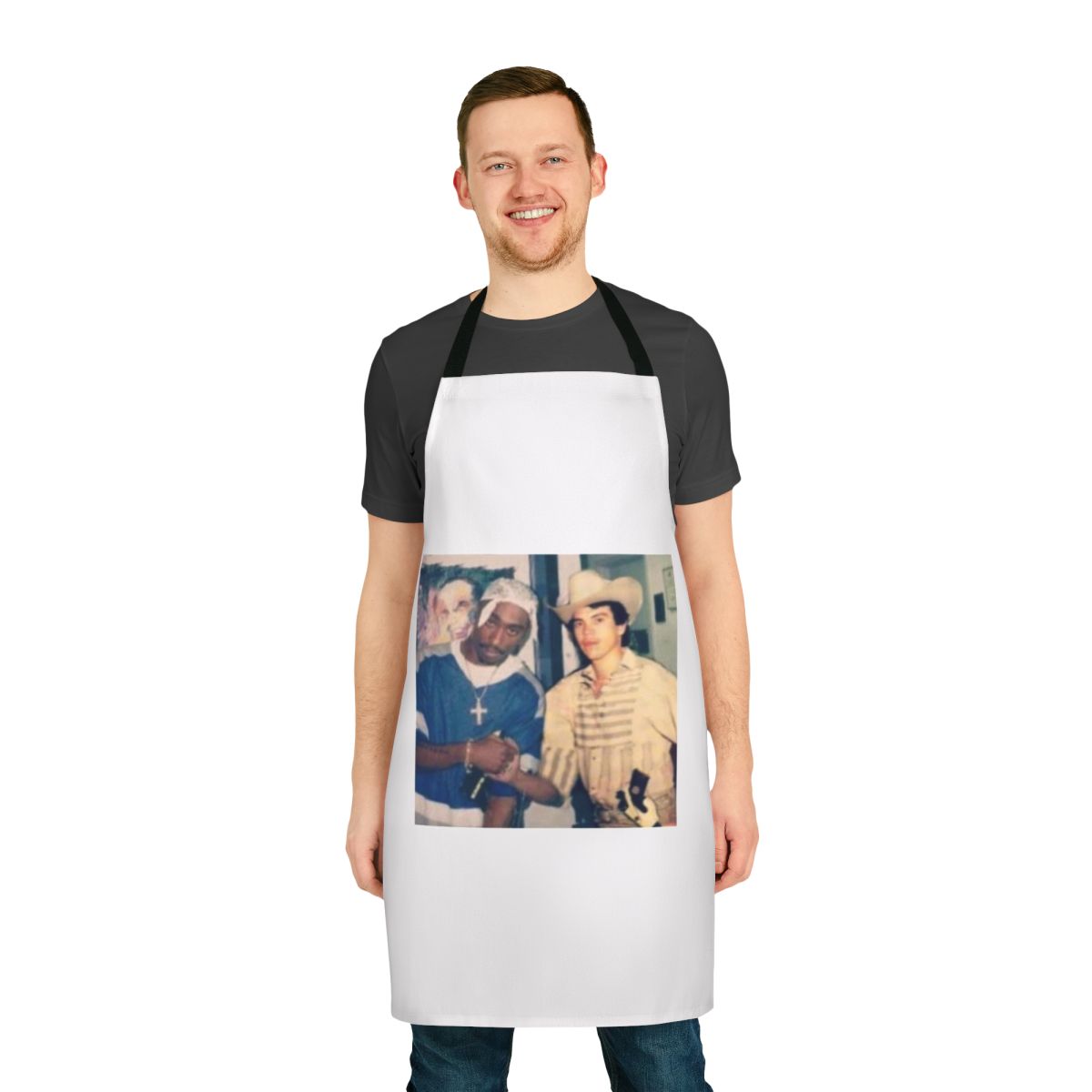 A high-quality apron featuring the image of Mexican singer Chalino Sanchez