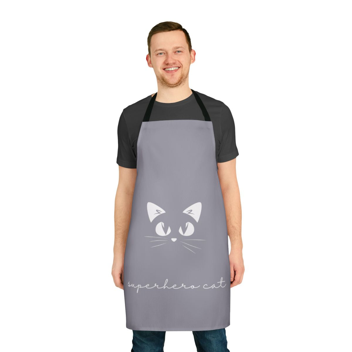 A vibrant, personalized superhero-themed apron with an inspirational quote.