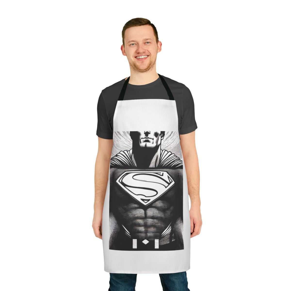 Personalized superhero-themed apron with vibrant colors and patterns