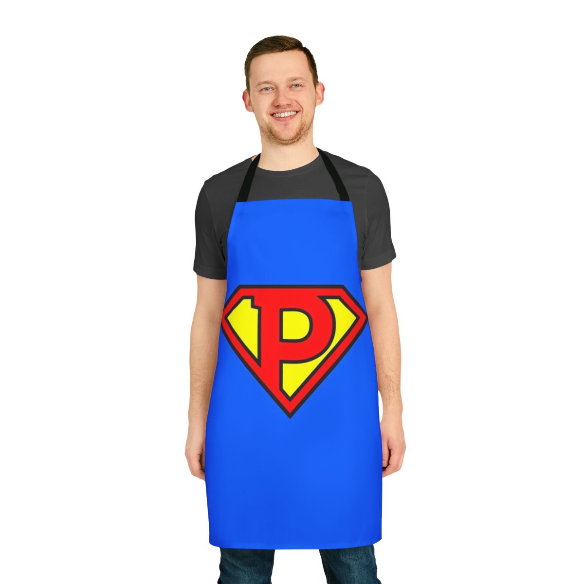 Superhero letter P apron with bold, vibrant design